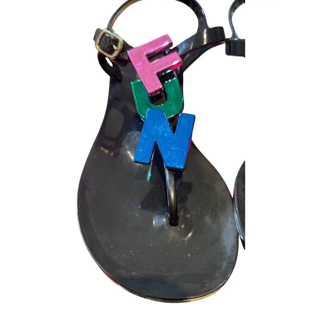 Kate Spade Women's FUN Letter Charms Fennix Black‎ Jelly Sandals 6 M